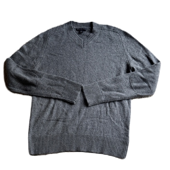 Banana Republic Dark Gray V-Neck Sweater with Elbow Patches Men’s M EUC - Picture 1 of 9